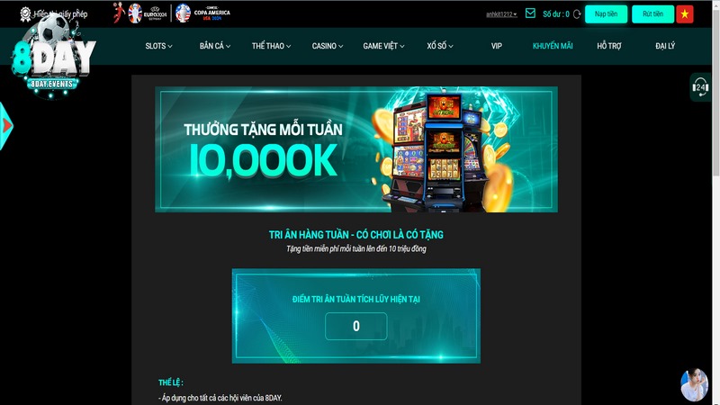 Khuyến mãi cổng game 8Day tri ân hàng tuần tặng 10.000k